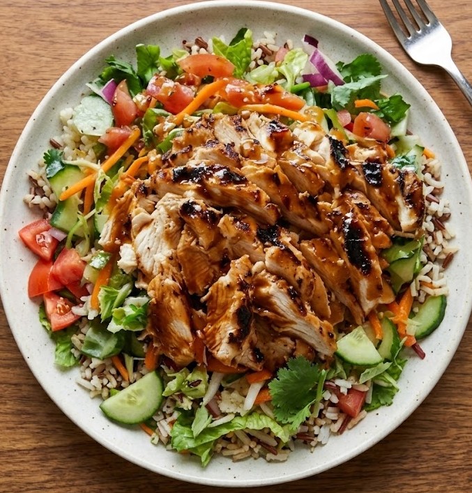Grilled Sesame-Teriyaki Chicken and Rainbow Vegetable Bowl